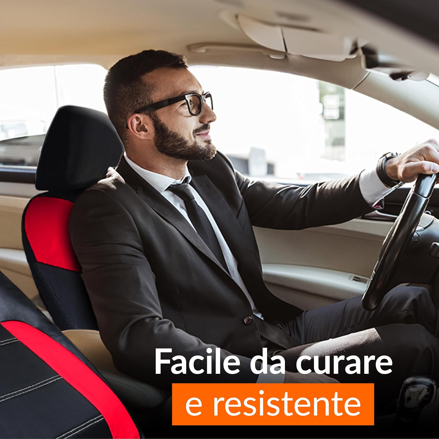 Detalle de Upgrade4cars Coprisedili Auto Universali Ecopelle Rosso – Set Completo Anteriore e Posteriore per Tutte le Stagioni