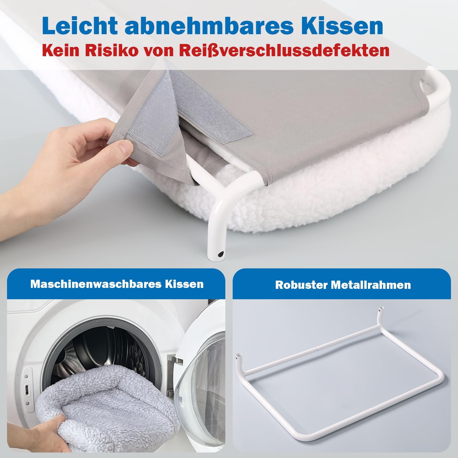 Thumbnail 4 de Zakkart faltbare Katzenhängematte für das Fenster (weiß, groß) mit Metallrahmen – kabellos & maschinenwaschbar