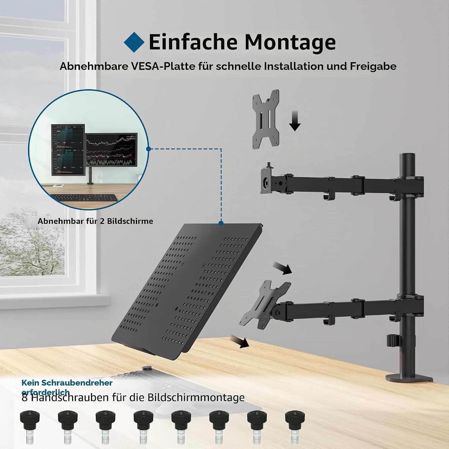 Thumbnail 4 de BONTEC Monitorarm mit Laptophalter für 13–32" Bildschirme 🖥