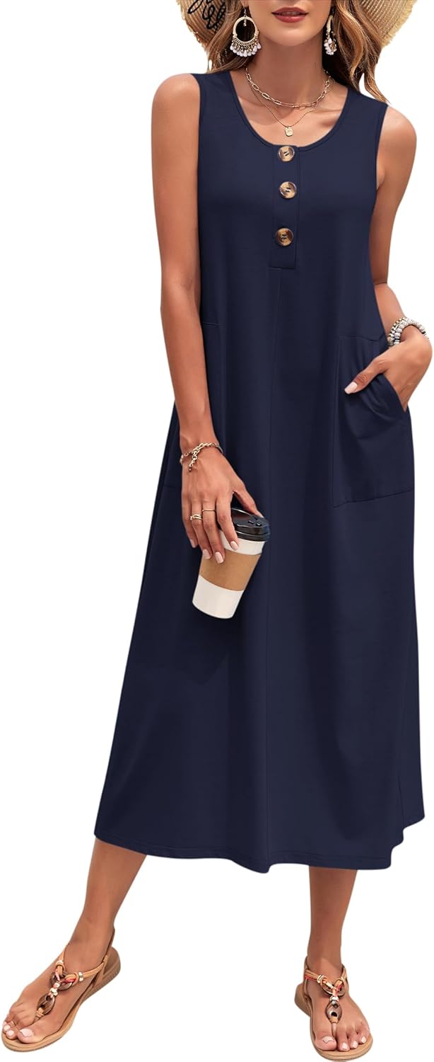 Detalle de MOLERANI Women’s 2026 Sleeveless Button-Down Maxi Dress with Pockets