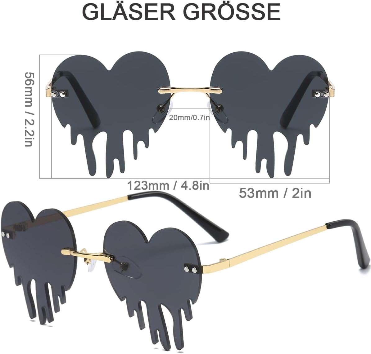 Detalle de Musivon Rave Herz Sonnenbrille im 2er-Set – Festivalbrille mit Herz-Design