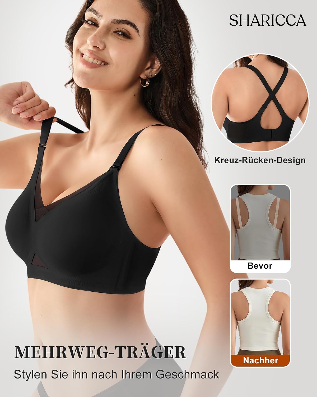 Detalle 2 de SHARICCA Damen BH ohne Bügel Push-Up Spitzen-BH – Nahtloser T-Shirt BH mit Vollbügel, atmungsaktiv
