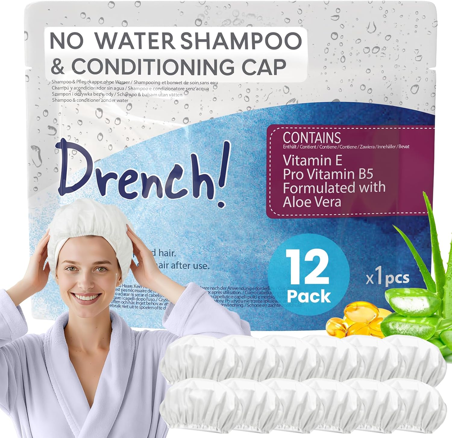 Drench! No Rinse Shampoo Cap 12-pack