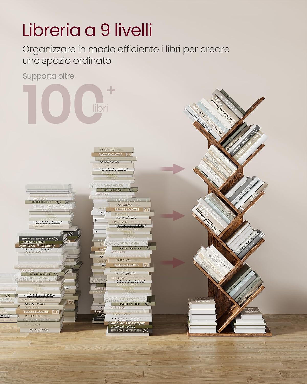 Thumbnail 4 de VASAGLE Libreria scaffale ad albero a 9 ripiani LBC11BX, verticale salvaspazio marrone vintage