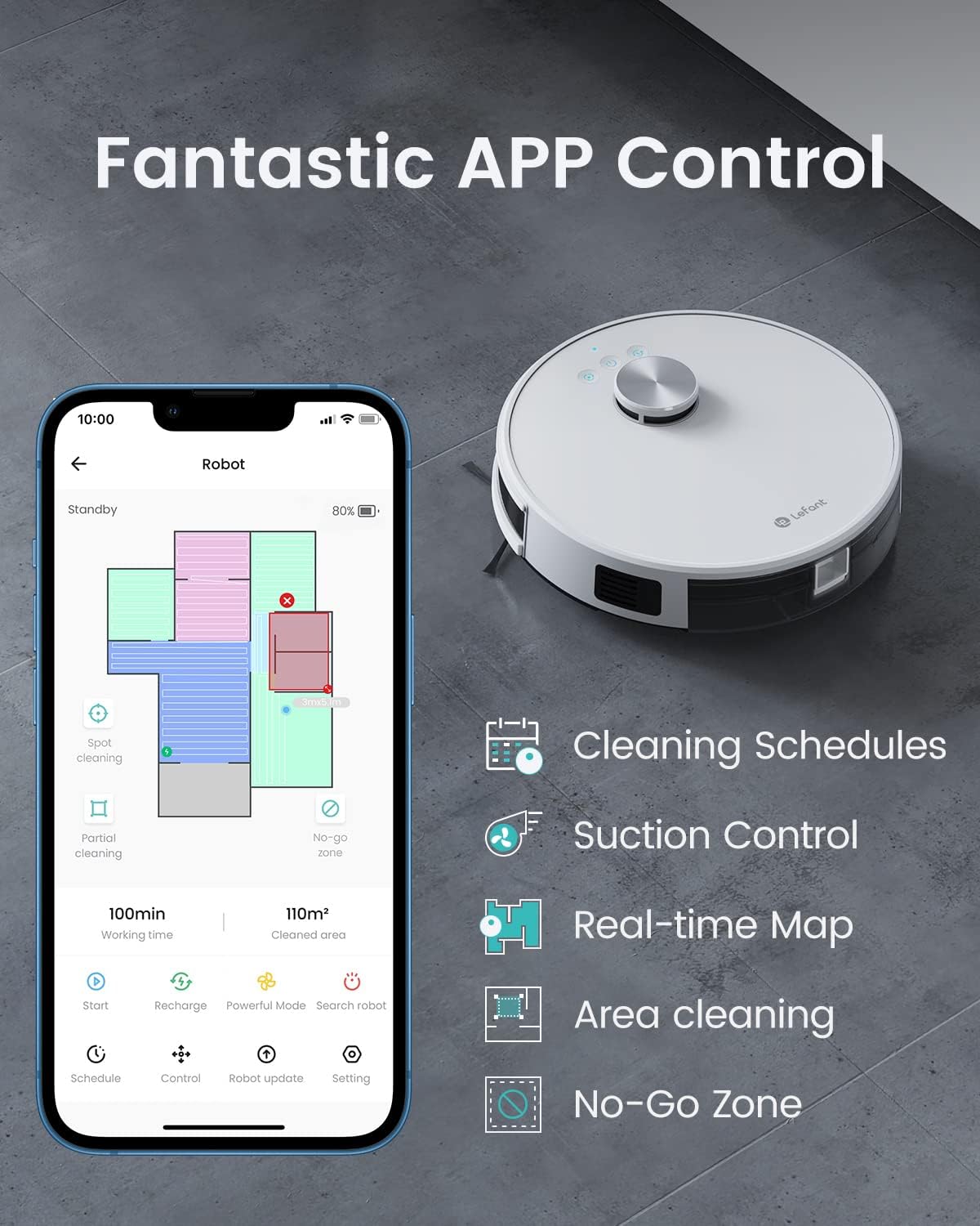 Detalle 2 de Lefant M1 Robot Vacuum and Mop, LiDAR Mapping, 150-Minute Runtime