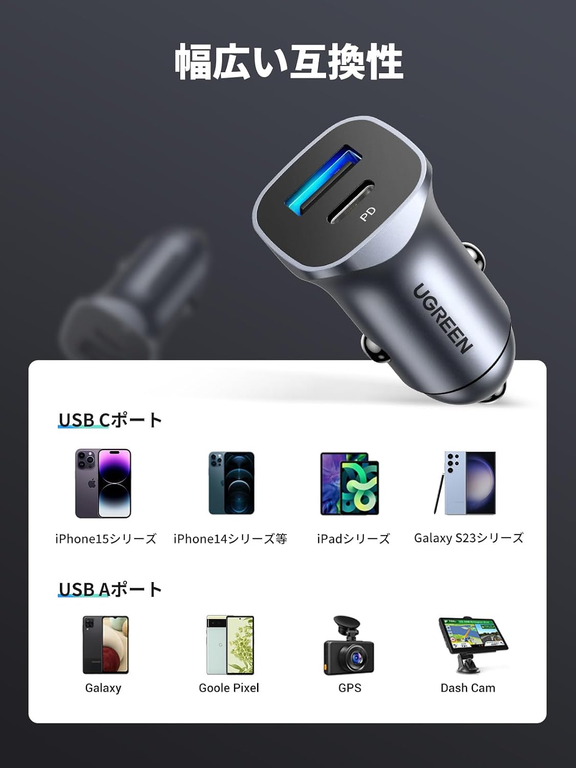 Thumbnail 3 de UGREEN 38W シガーソケットUSBカーチャージャー 2ポート、PD 20W・QC 18W対応