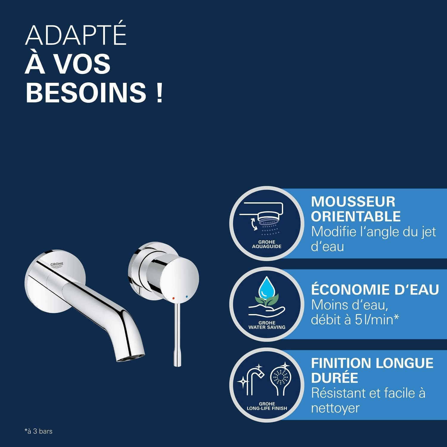 Thumbnail 3 de GROHE Essence Mitigeur Lavabo Encastré 2 trous mural, Taille M, chrome – réf. 19408001
