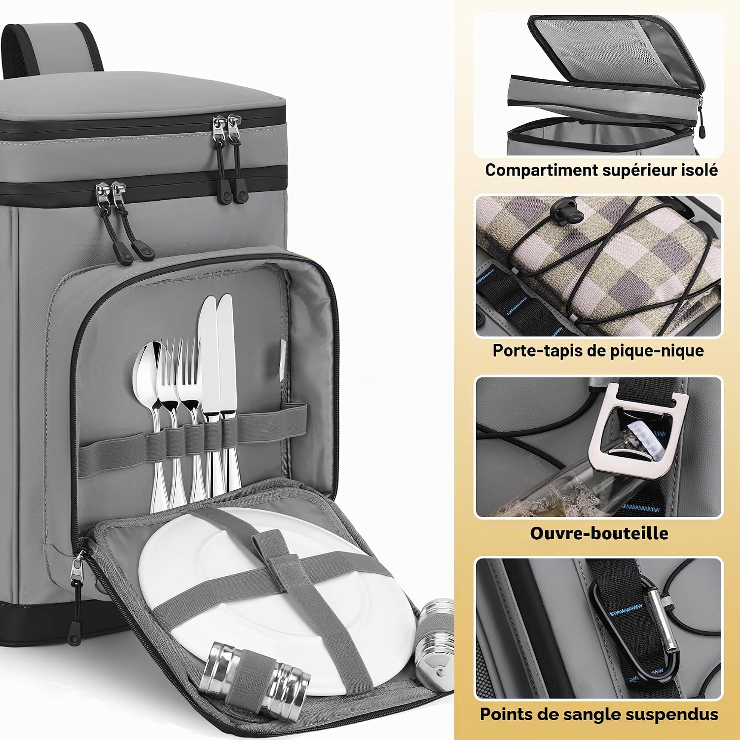 Detalle de Youngoa Sac à Dos Isotherme 30L – Grand sac glacière étanche pour pique-nique, camping et plage