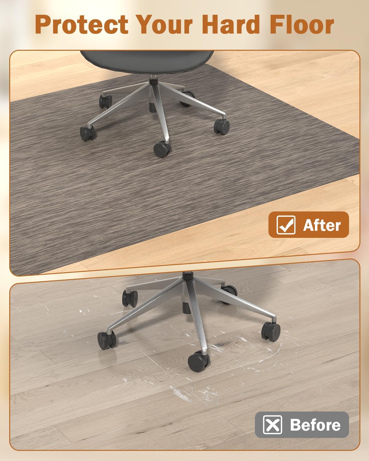 Thumbnail 6 de Blvornl Office Chair Mat, 50" x 63" PVC Hard Floor Protector, Dark Brown