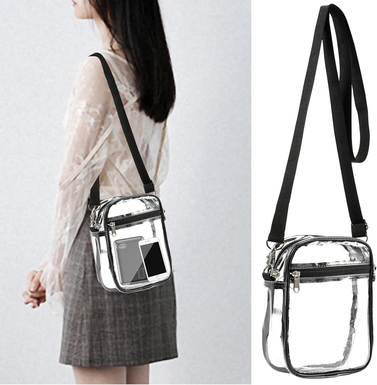 Detalle de Yizerel 2 Pack Clear Crossbody Bags – Stadium Approved with Front Pocket