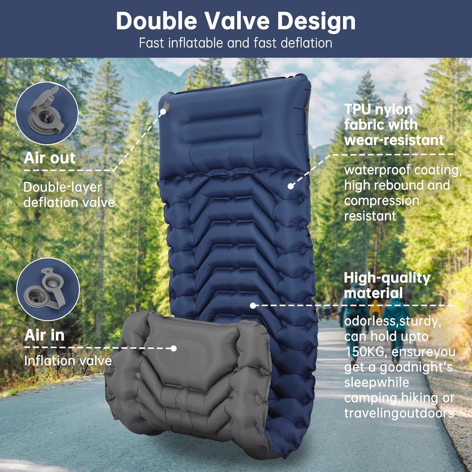 Thumbnail 3 de HAUSPROFI Inflating Sleeping Pad for Camping – UltraLight, Built-in Foot Pump, Waterproof & Compact