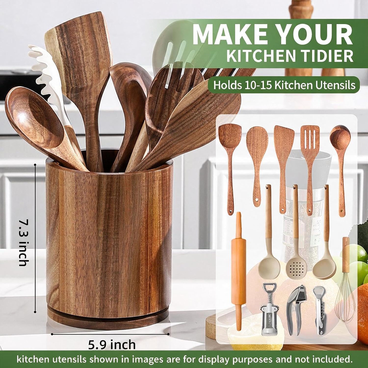 Thumbnail 2 de gorsent Wooden Utensil Holder 7.3" 🍽