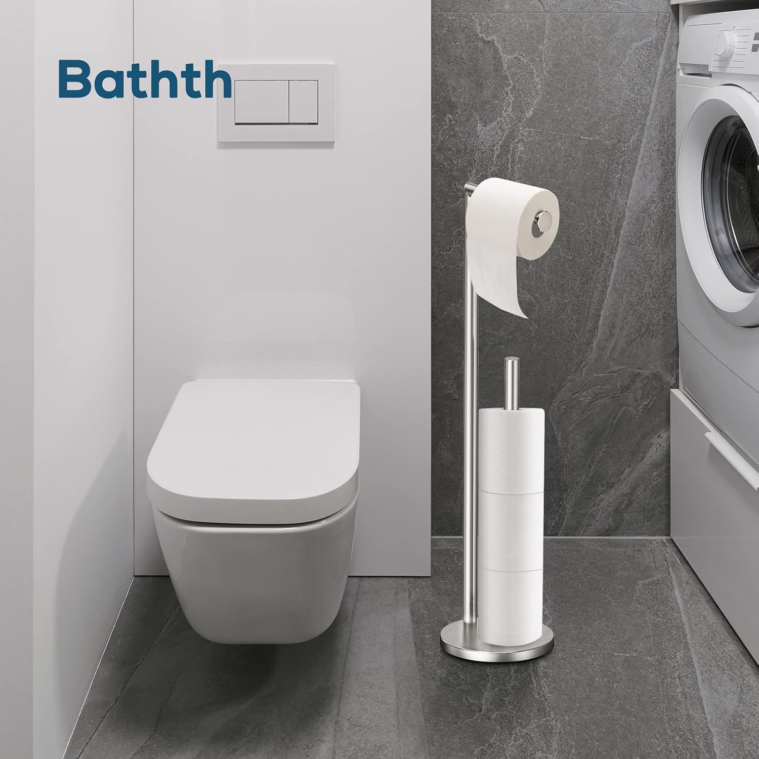 Detalle de Bathth SW002 Freestanding Toilet Paper Holder, Brushed Nickel, 4-Roll Storage