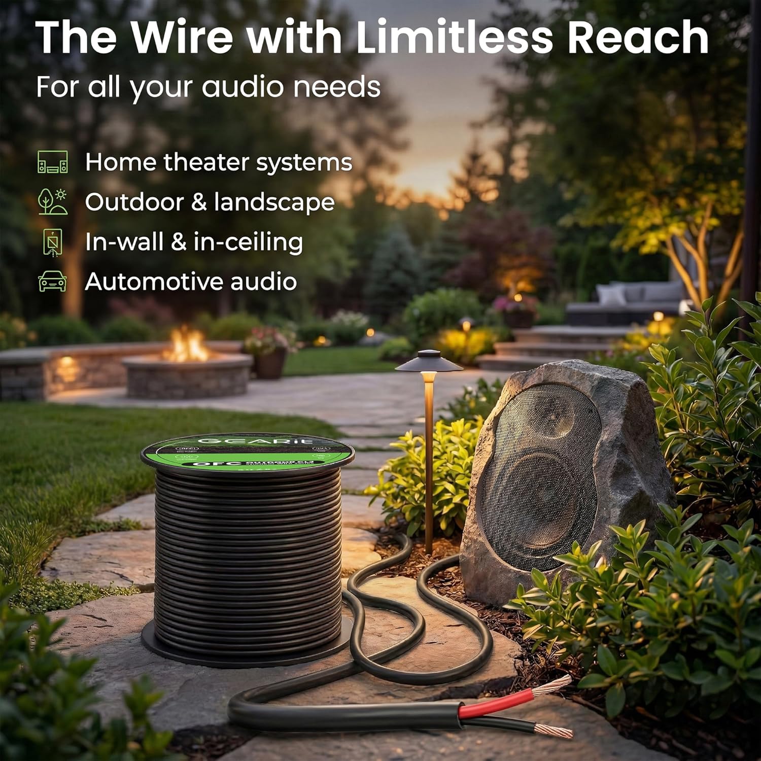 Detalle 2 de GearIT Outdoor Speaker Wire OFC 2x1.5mm≤ (30.48 Meters) – Oxygen-Free Copper, 2-Conductor, CL3/CL2 Rated, Black