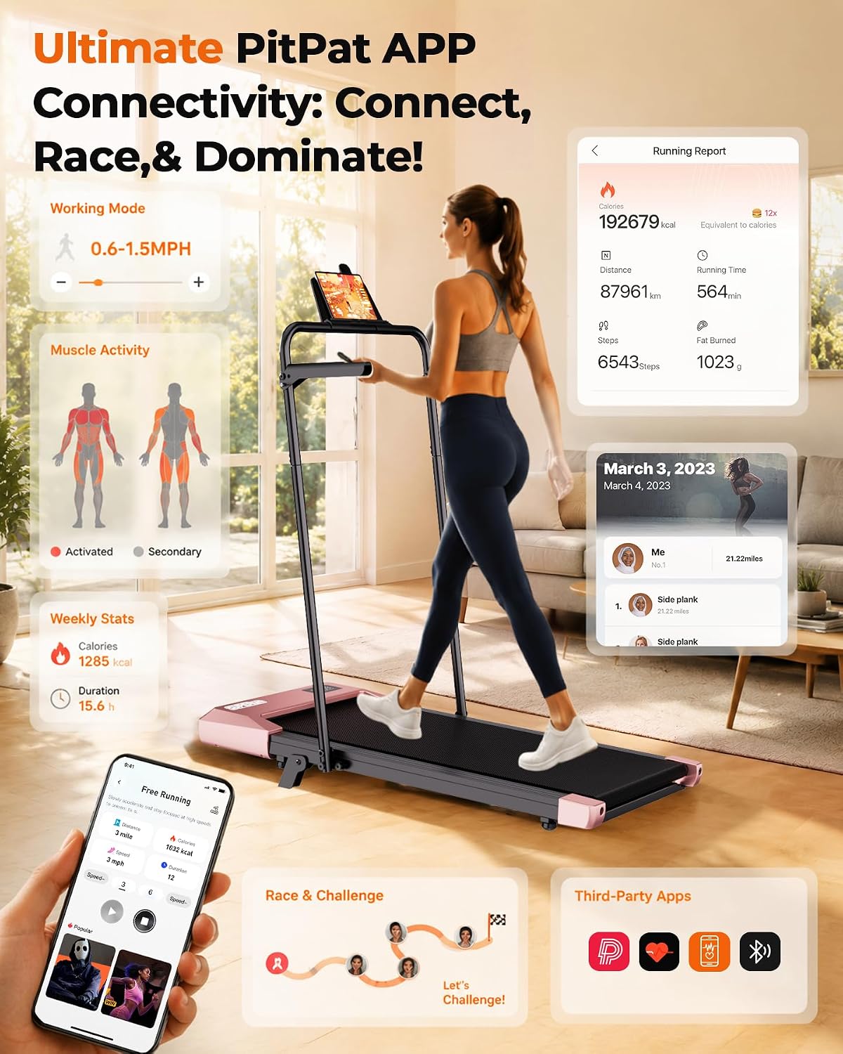 Thumbnail 4 de Superun BA10-Handle Walking Pad Treadmill, 6% Incline, Foldable Handrails