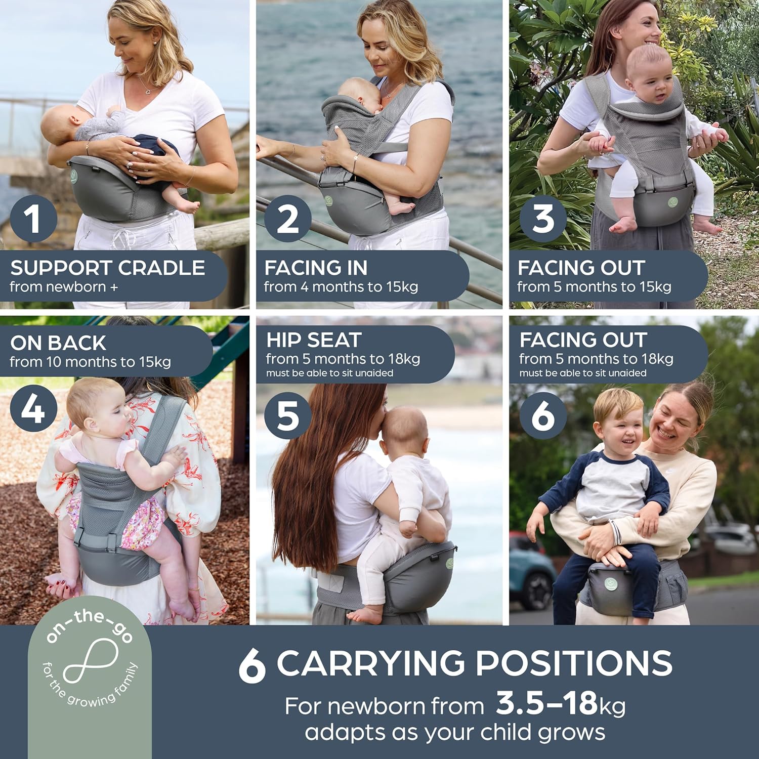 Detalle de Dreambaby Elevate 6-in-1 Baby Carrier and Hip Seat