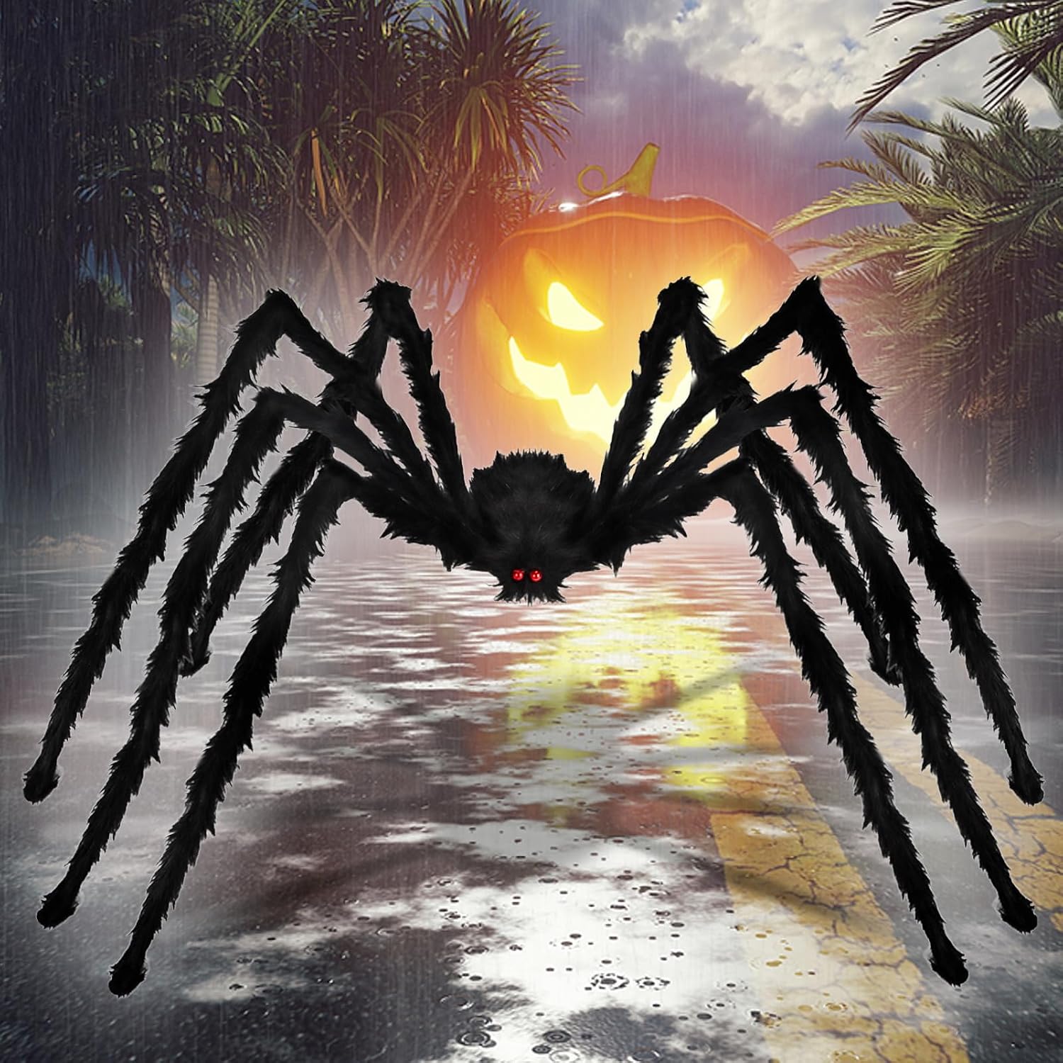Detalle de Aiduy HZZ Halloween Spider Decorations, 2-Pack 79-Inch Black Hairy Spiders
