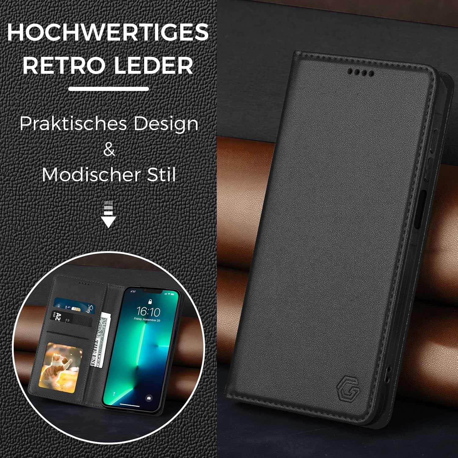 Detalle de Kirnntca Handyhülle für iPhone 13 Pro Max – Flip Case mit Kartenfach, Standfunktion und Magnetverschluß