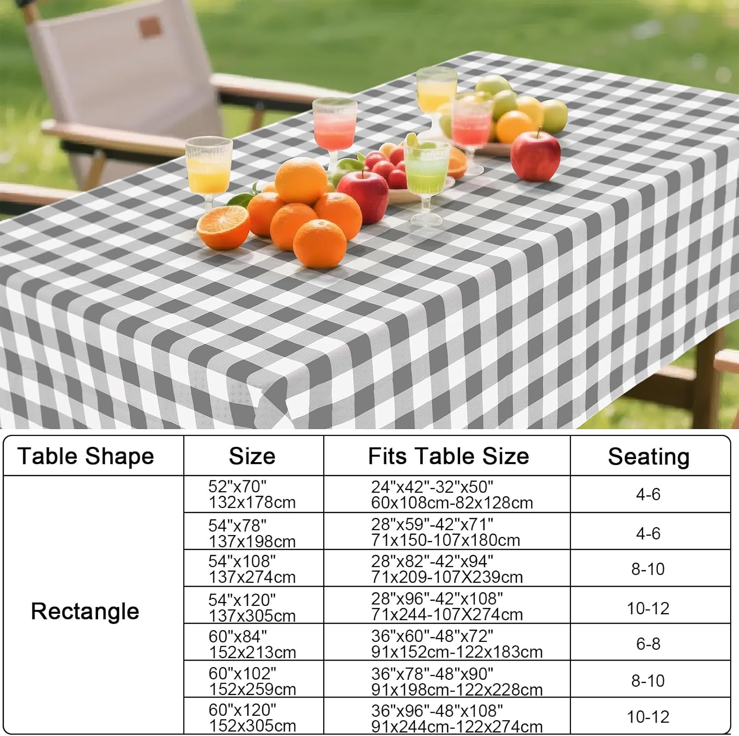 Thumbnail 6 de Smiry Square Table Cloth, 54x54, Waterproof Vinyl with Flannel Backing in Grey & White Buffalo Plaid