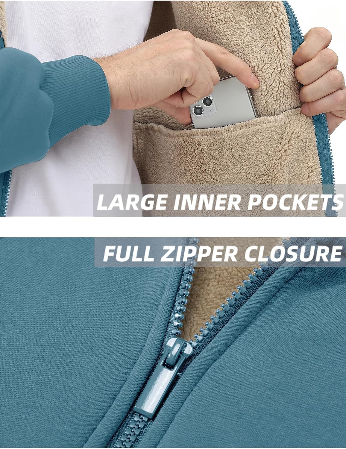 Detalle 2 de KEFITEVD Men’s Sherpa Fleece Lined Zip-Up Windproof Hoodie Jacket