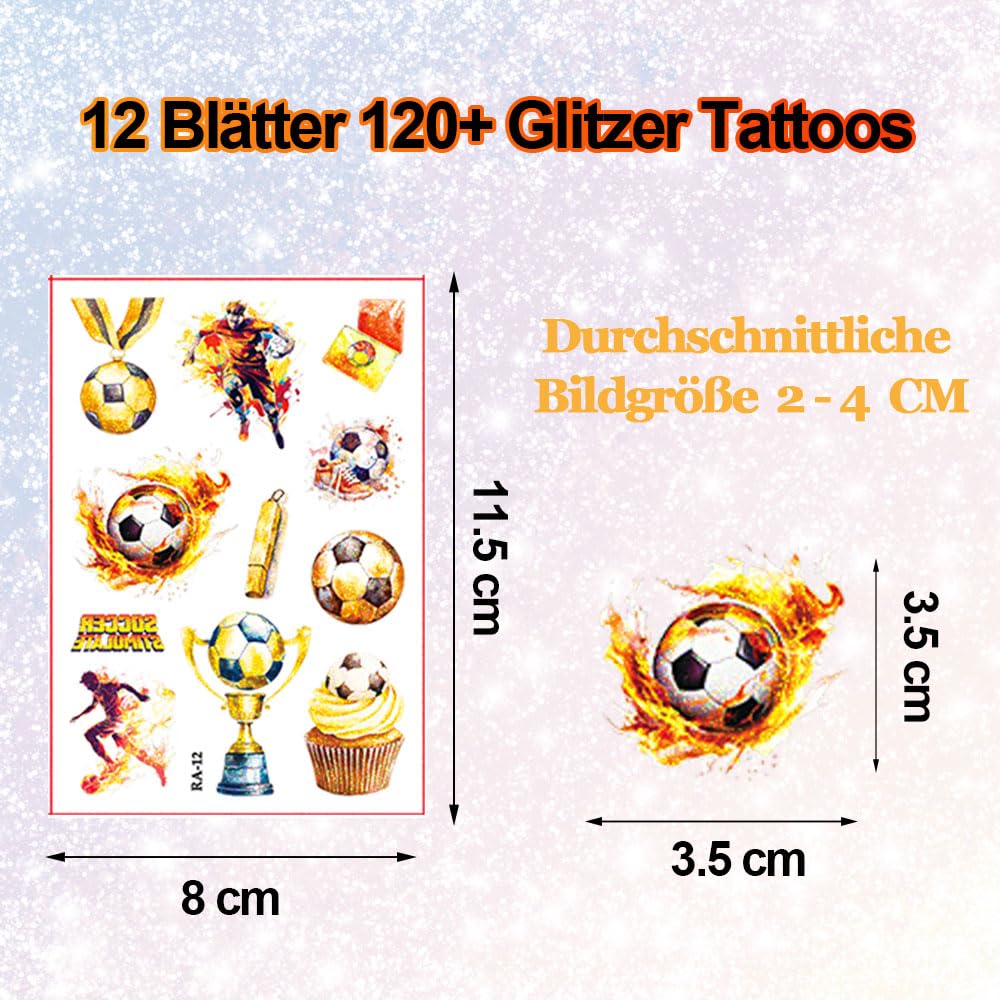 Thumbnail 2 de Fußball Glitzer Tattoo für Kinder – 12 Blatt temporäre Fußball-Tattoos mit Glitzerdesign