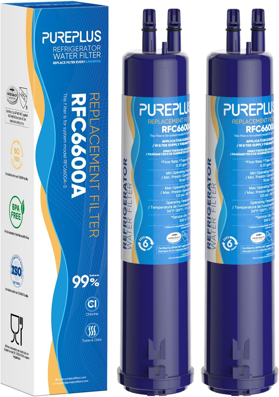Detalle de PUREPLUS RFC6600A Refrigerator Water Filter, 2-Pack with Coconut Carbon