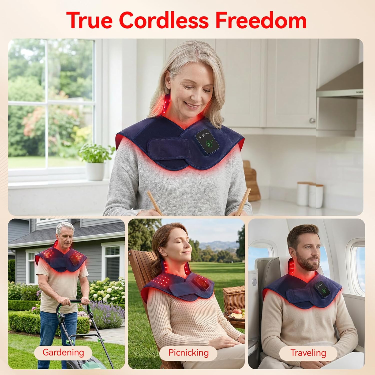Detalle de Red Light Therapy for Neck and Shoulders: Cordless 660nm & 850nm Wrap with 5000mAh Battery