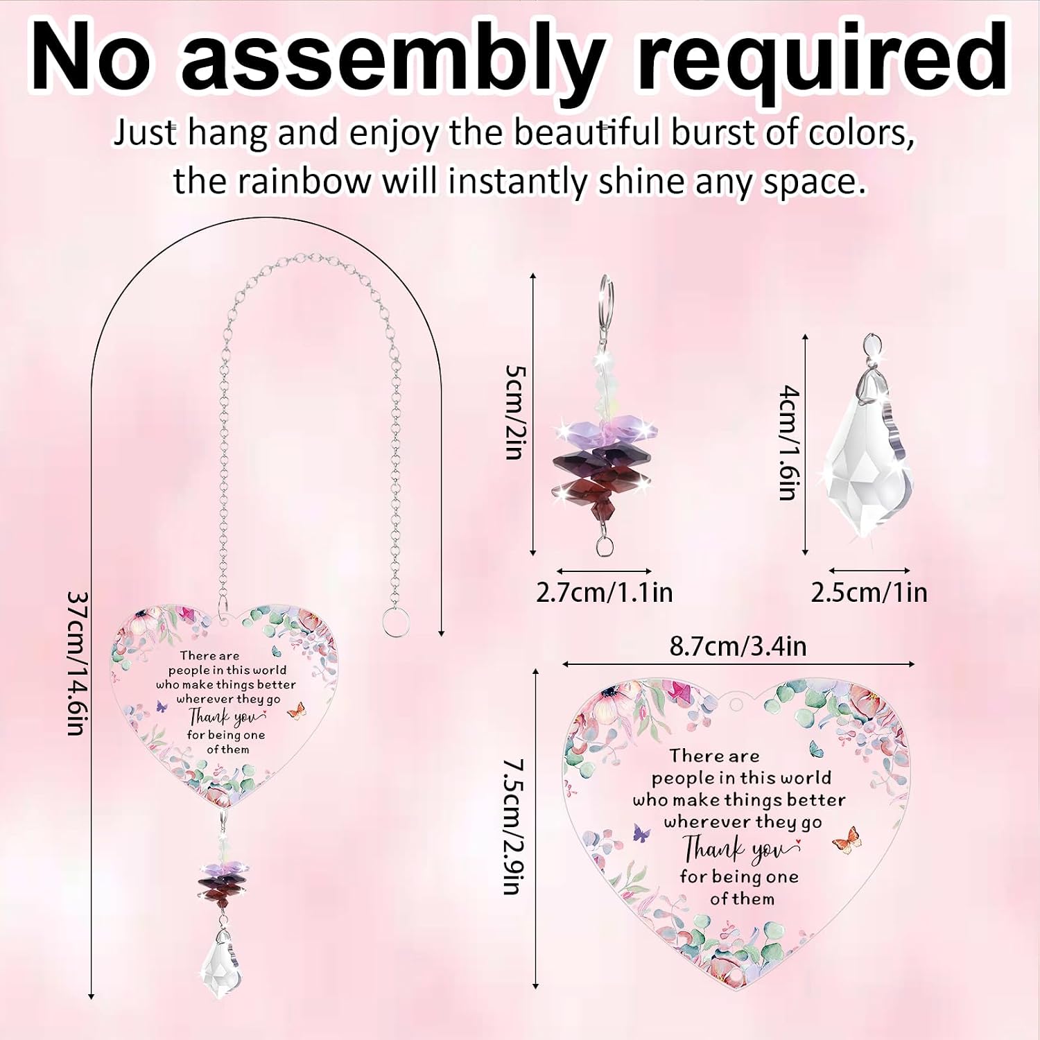 Thumbnail 4 de Thank You Gift Crystal Suncatcher – Heart Design for Teachers, Colleagues, Friends and More