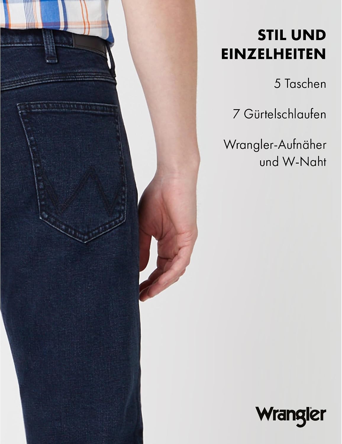Detalle de Wrangler Herren Jeans Regular – Mid Waist, Regular Fit, Blau/Schwarz