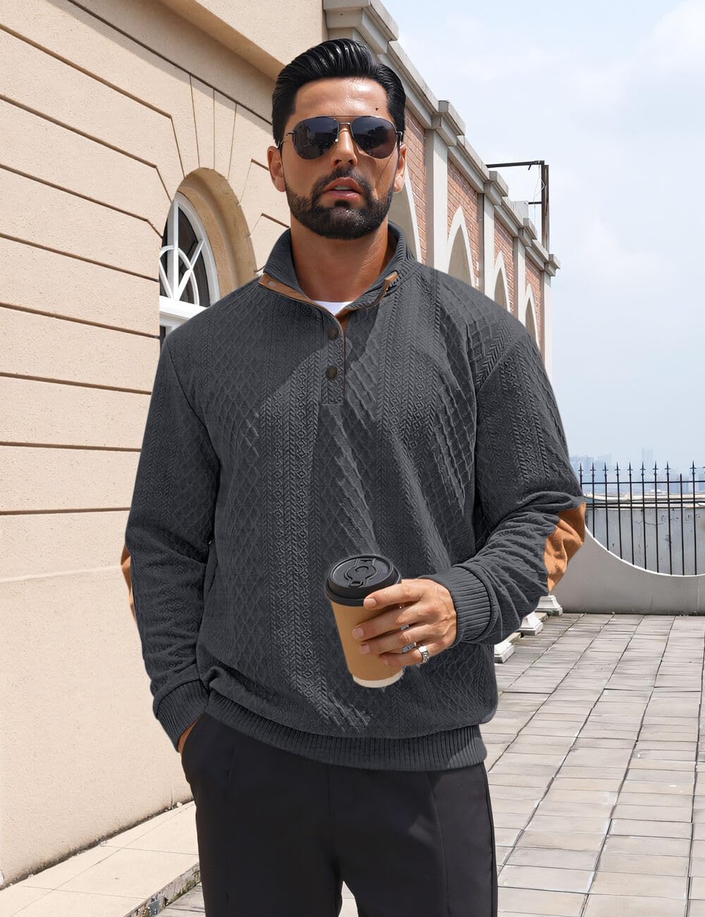 Detalle de QOSOQ Men's Casual Sweatshirt Pullover 1/4 Zip