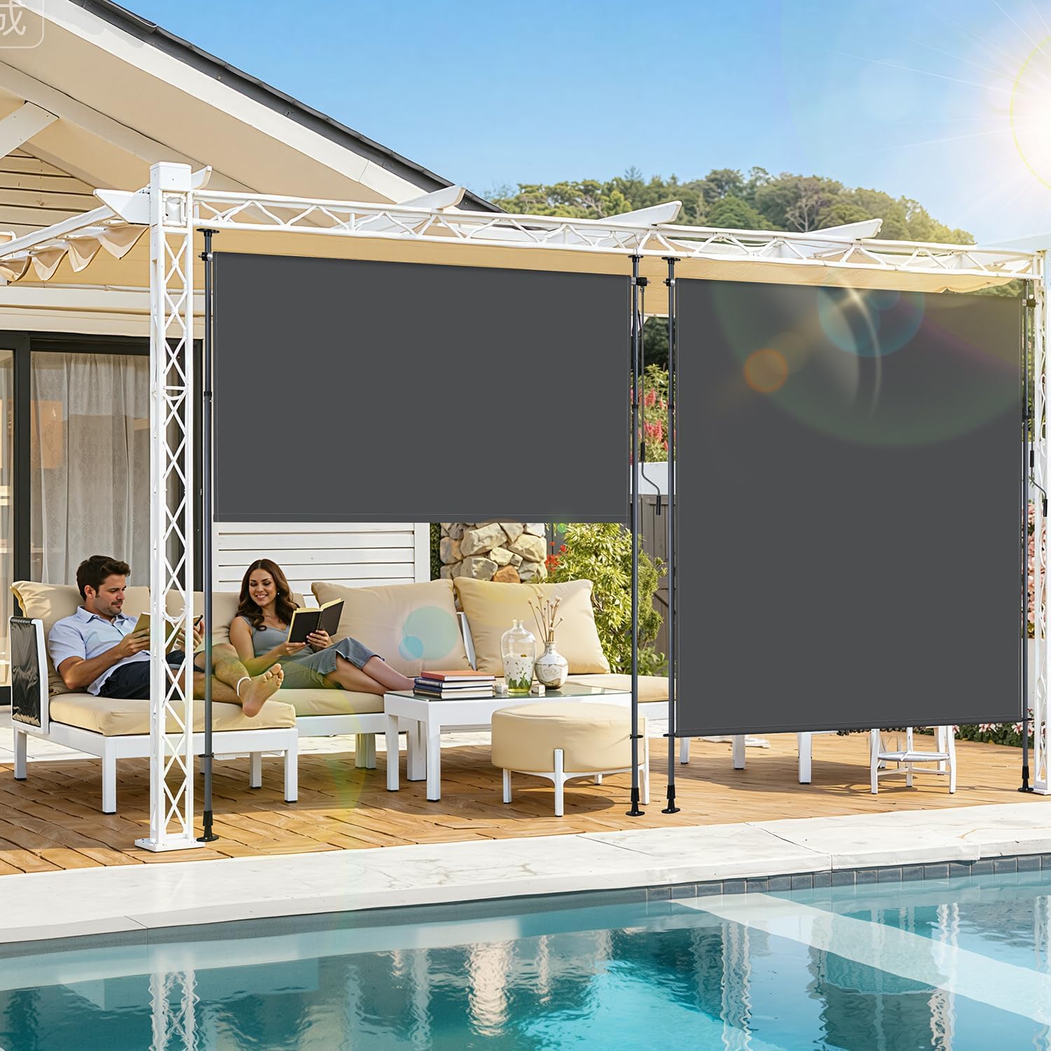 Detalle de Ollewiellan Tenda da sole verticale con morsetto esterno, 200 x 270 cm, allungabile, antracite