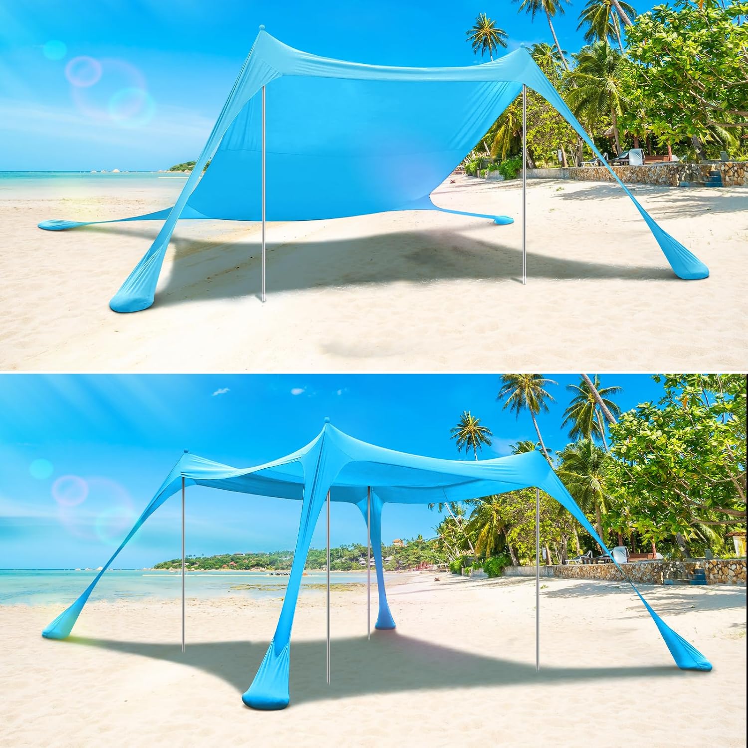 Thumbnail 6 de Sonnensegel Strandzelt UPF50+ 3x3x2 m – Strandsonnenschutz mit 4 Stangen, 4 Sandsäcken und 4 Ground Anchors