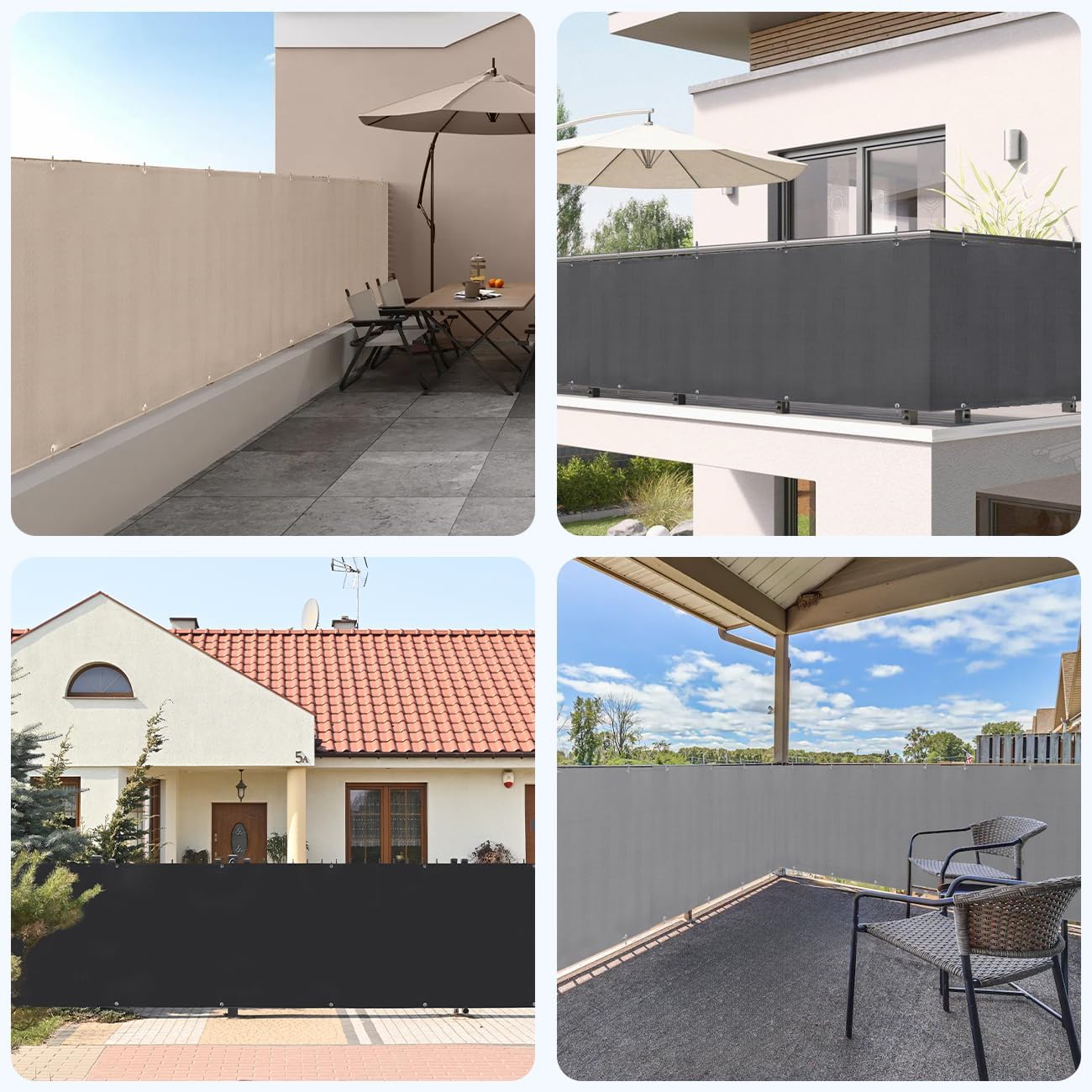 Thumbnail 5 de Sekey Sichtschutz für den Balkon (0,9 × 4 m) in Taupe – blickdichte Wind- und UV-Balkonabdeckung mit Ösen