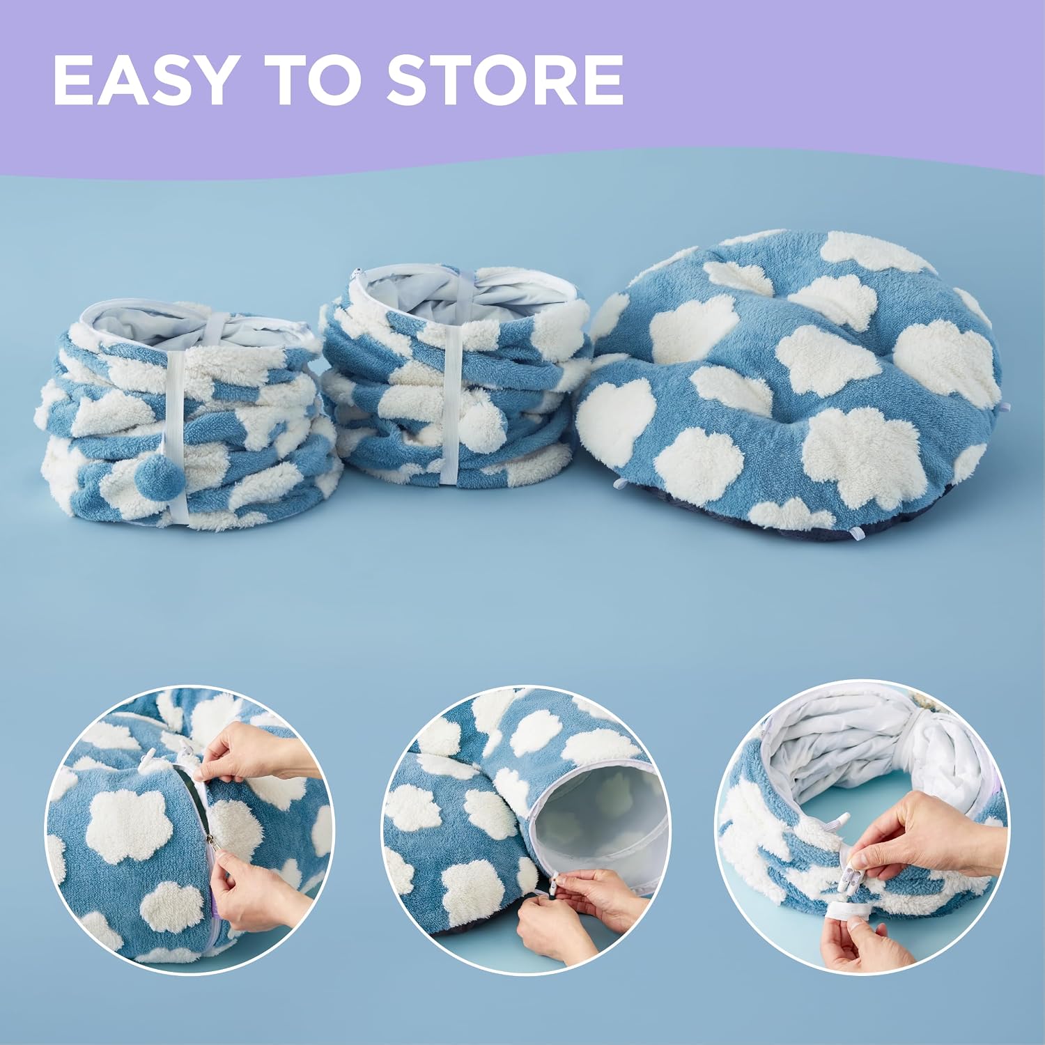 Thumbnail 3 de LE SURE US000206C0L Donut Cat Tunnel Bed, 39.5 x 39.5 x 10 in, Blue Plush
