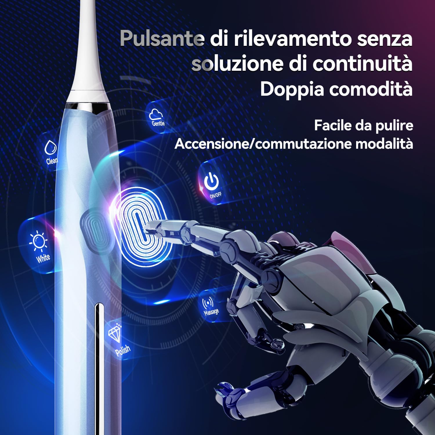 Thumbnail 2 de Spazzolino sonico elettrico SEAGO SG-2752 (blu) con sensore di pressione, 8 testine e ricarica USB