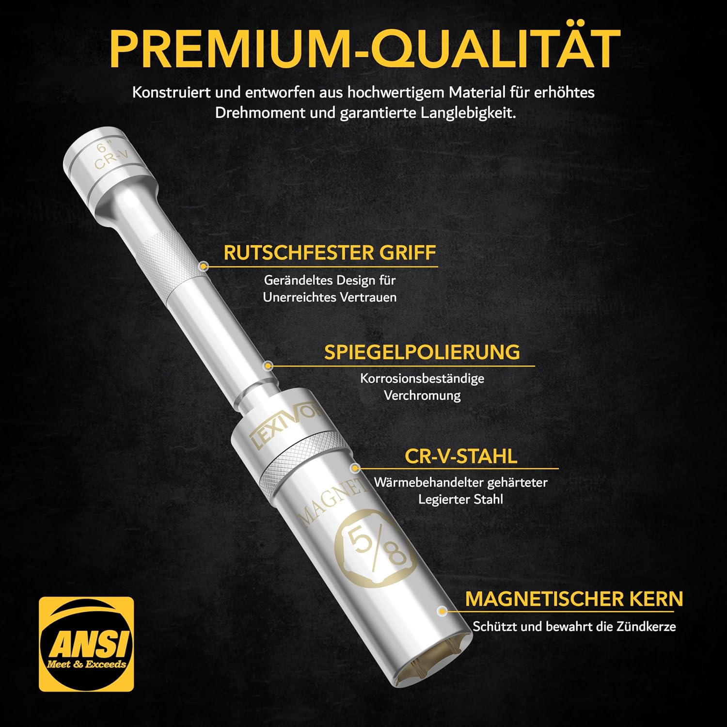 Detalle de LEXIVON Zündkerzenschlüssel LX-121 für 16 mm Zündkerzen, schwenkbar & magnetisch (15 cm Länge)