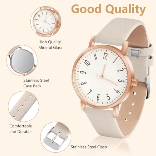 Detalle de OFFCUP Reloj de Cuero para Mujer con Esfera Blanca — Elegancia Diaria y Pulsera Premium