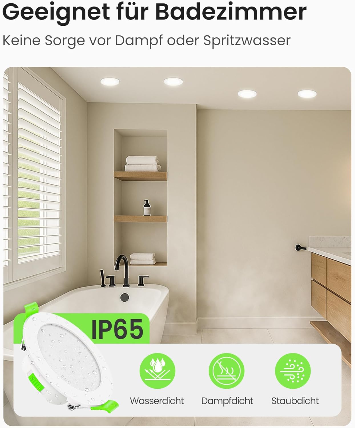 Thumbnail 6 de ALUSSO LED Einbaustrahler 230V Dimmbar Flach 68 mm, IP65 7W im 6er Set – Weiß