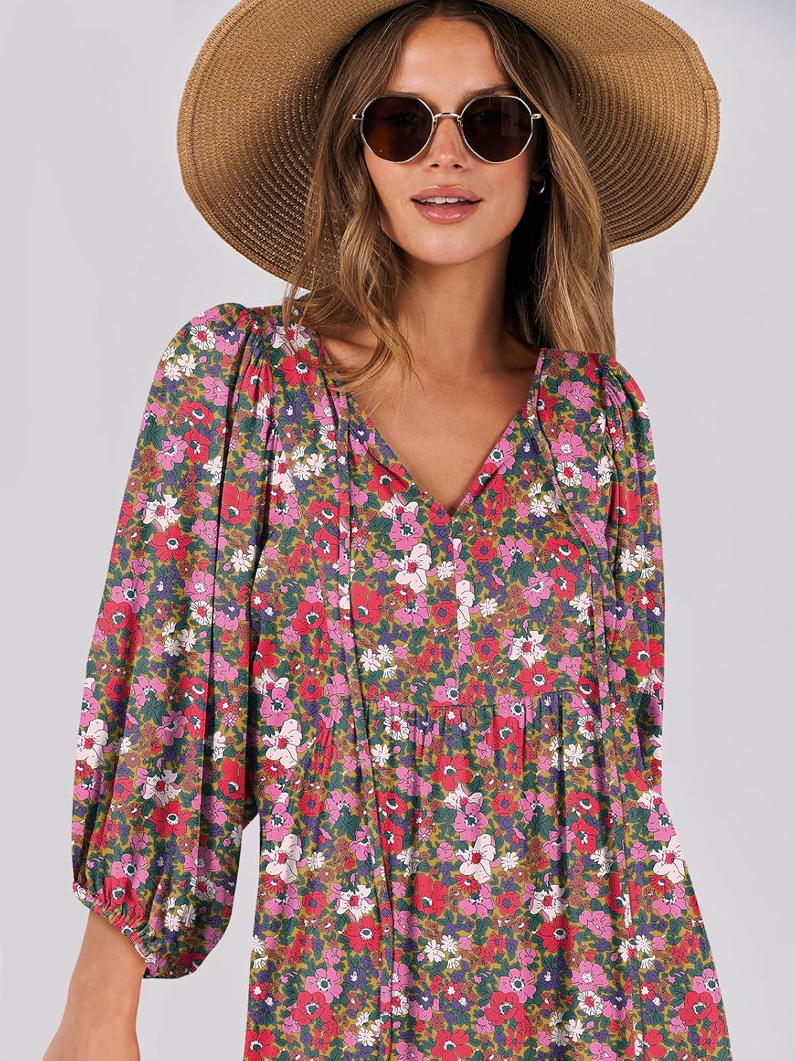 Thumbnail 2 de ANRABESS Women's Boho Floral 3/4 Puff Sleeve Maxi Dress