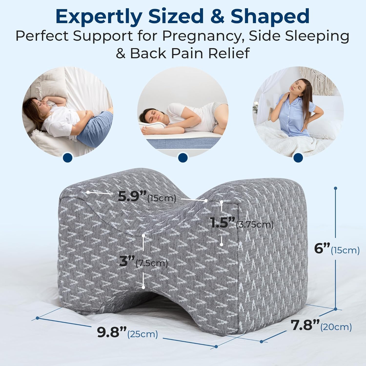 Detalle 2 de 5 STARS UNITED Knee Pillow for Side Sleepers (Memory Foam) – Hip Pain Relief, Between-Legs Cushion for Sciatica & Lower Back Pain, Grey