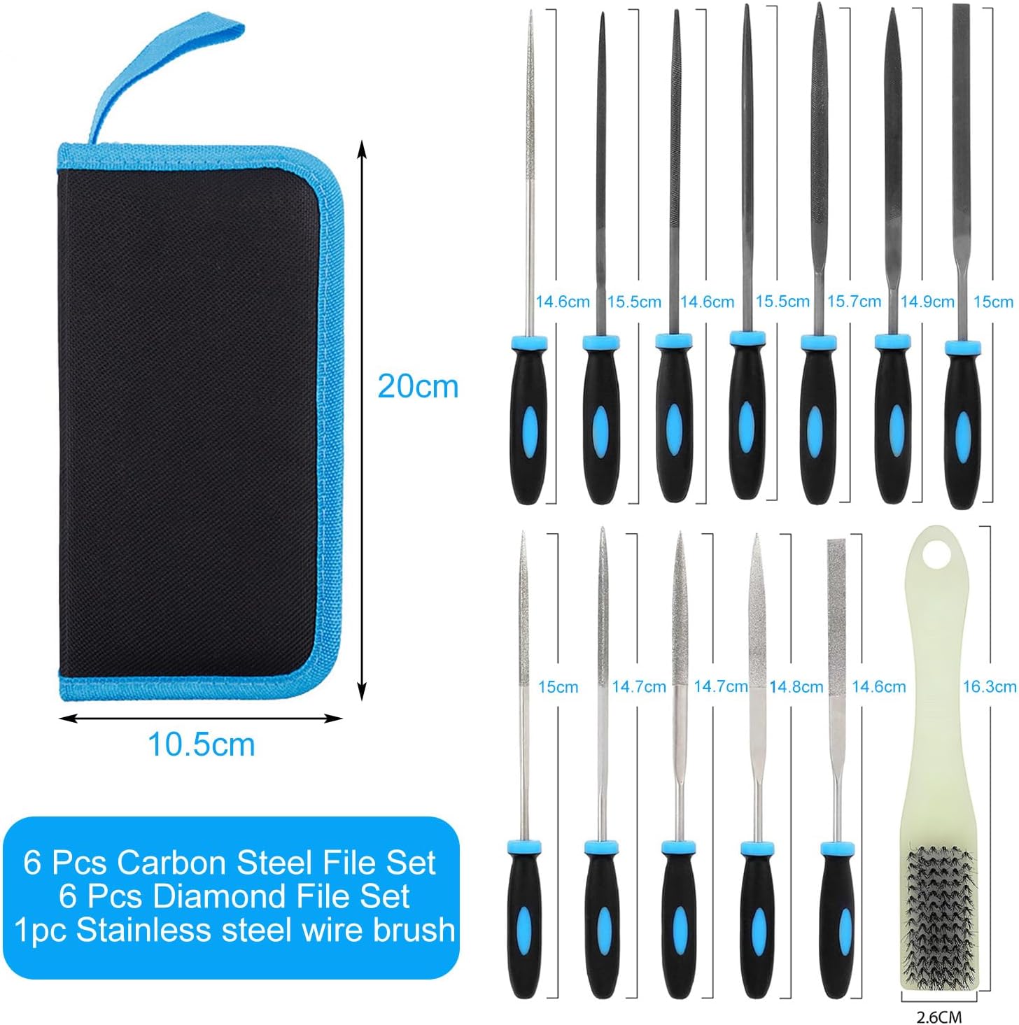 Thumbnail 1 de Xynovate Needle Files Set (13PCS) for Wood & Metal Work – Steel + Diamond Files with Brush and Zipper Bag