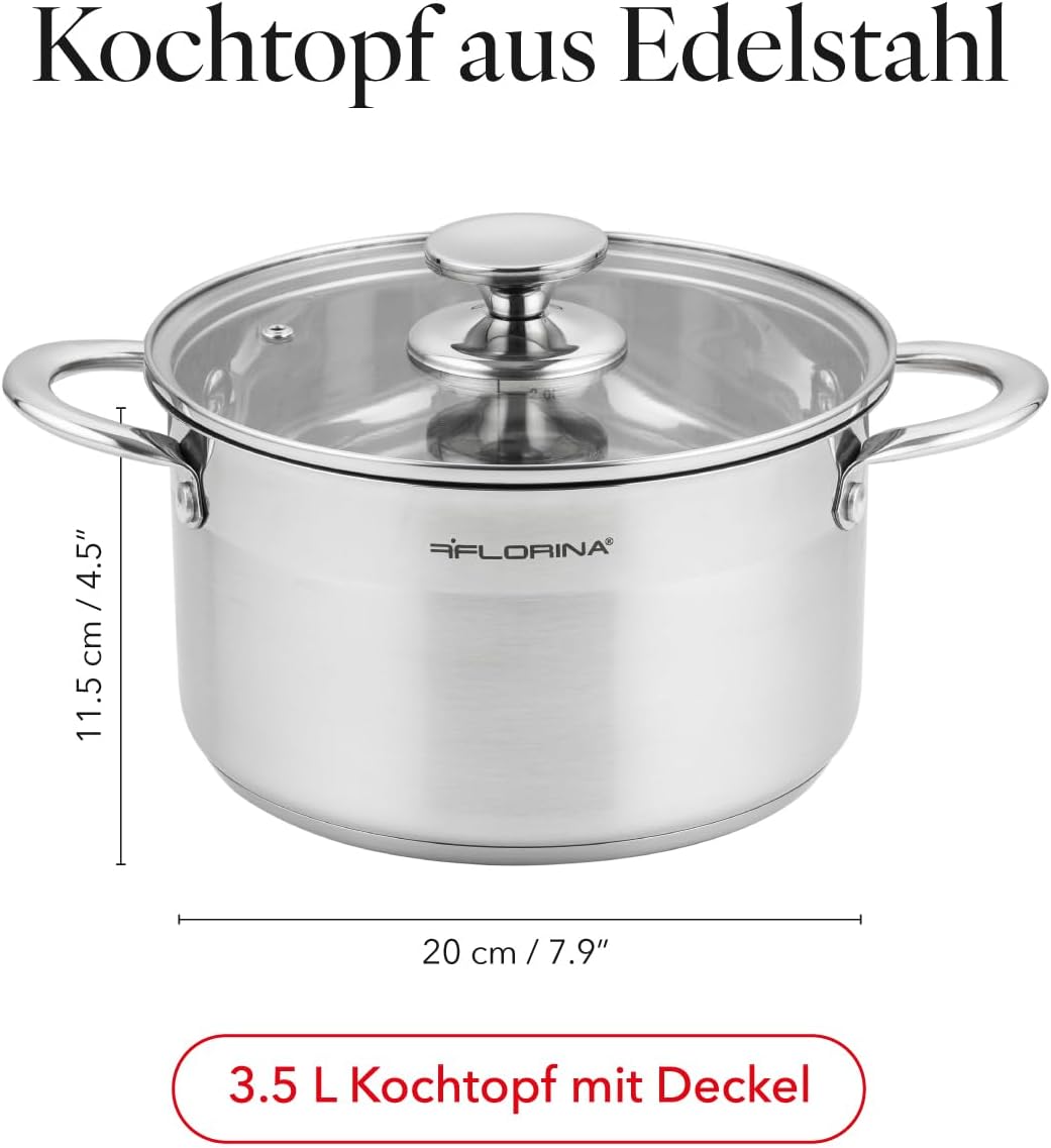 Thumbnail 2 de FLORINA Edelstahl Topf 3,5 l | 20 cm Durchmesser – energiesparender Kochtopf mit Glasdeckel und Innenskala