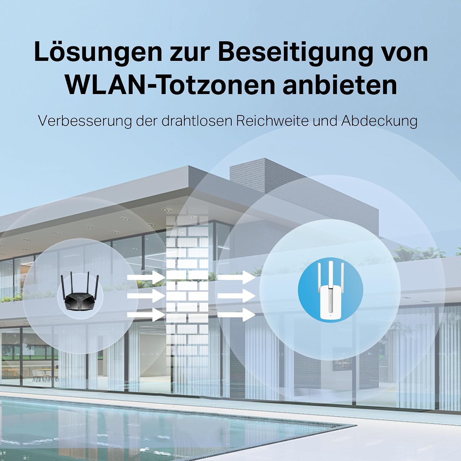 Detalle de Mercusys MW300RE WLAN-Verstärker-Repeater – 300 Mbps, 3 externe Antennen, Wandmontage