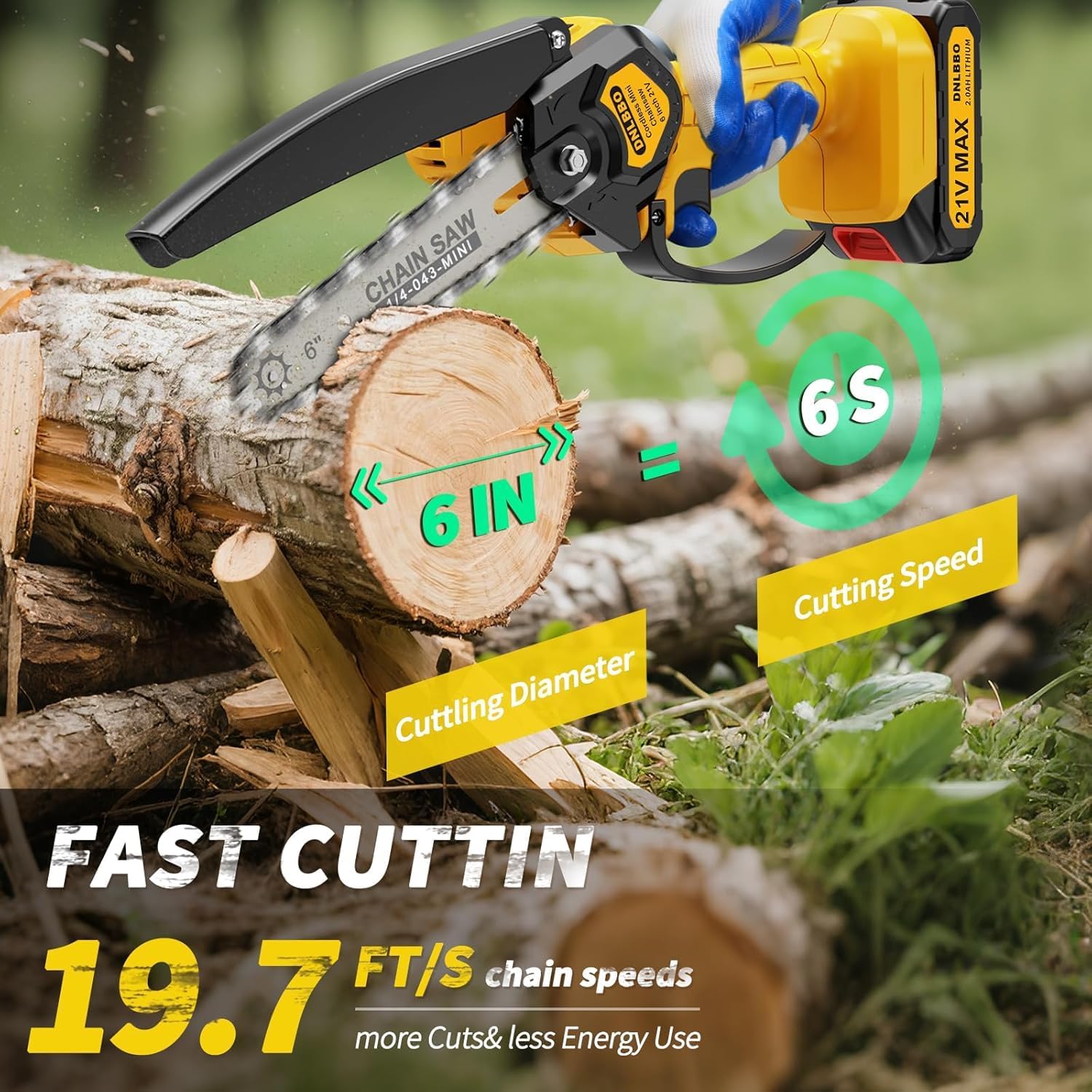 Detalle de DNLBBO DNLBBO-03 6-Inch Cordless Mini Chainsaw with 700W Motor