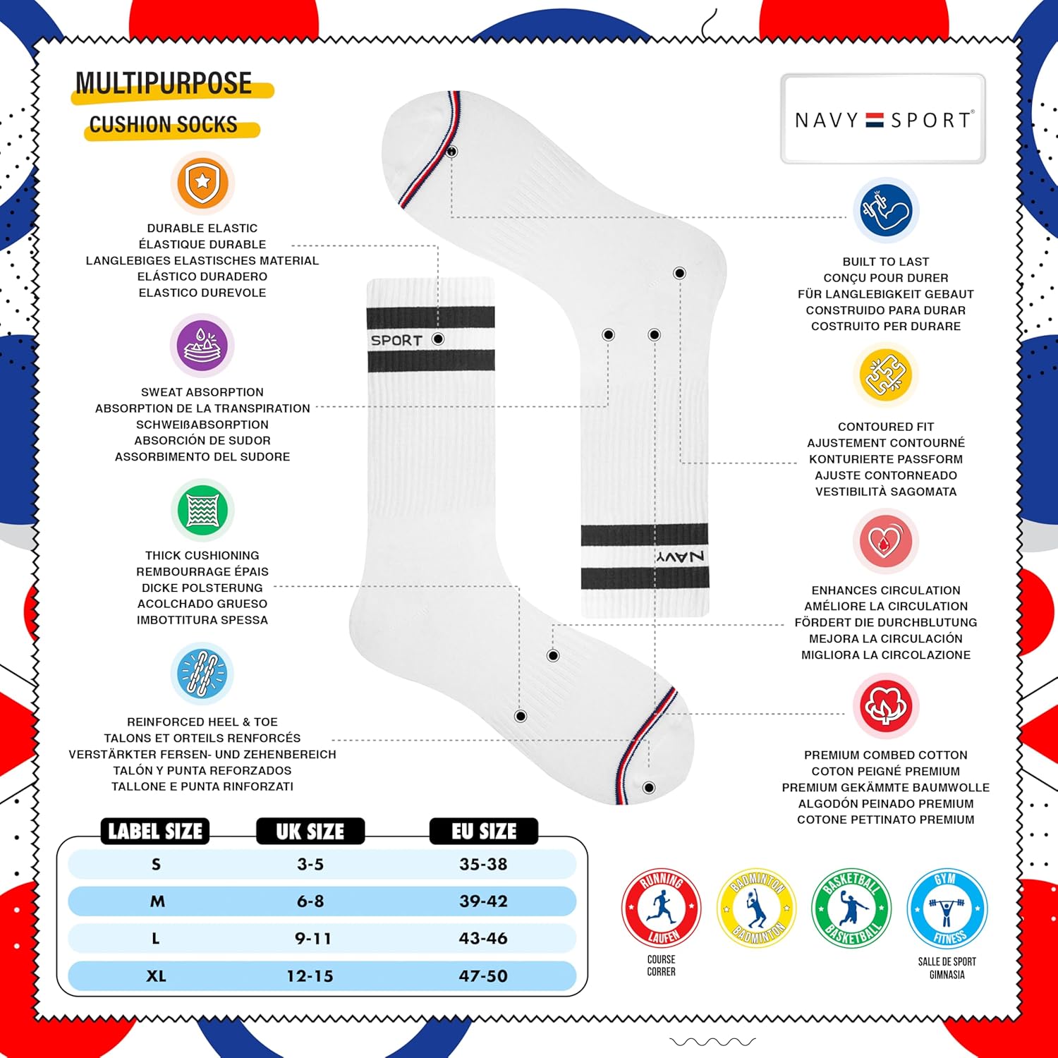Thumbnail 1 de NAVYSPORT Advance Serie: calzini sportivi da uomo con cuscino attivo, 3 paia multicolor