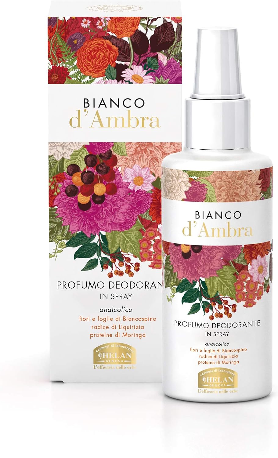 Detalle de Helan Bianco d'Ambra Deodorante Donna Spray Delicato 100 ml – senza Sali di Alluminio né Alcol, Made in Italy