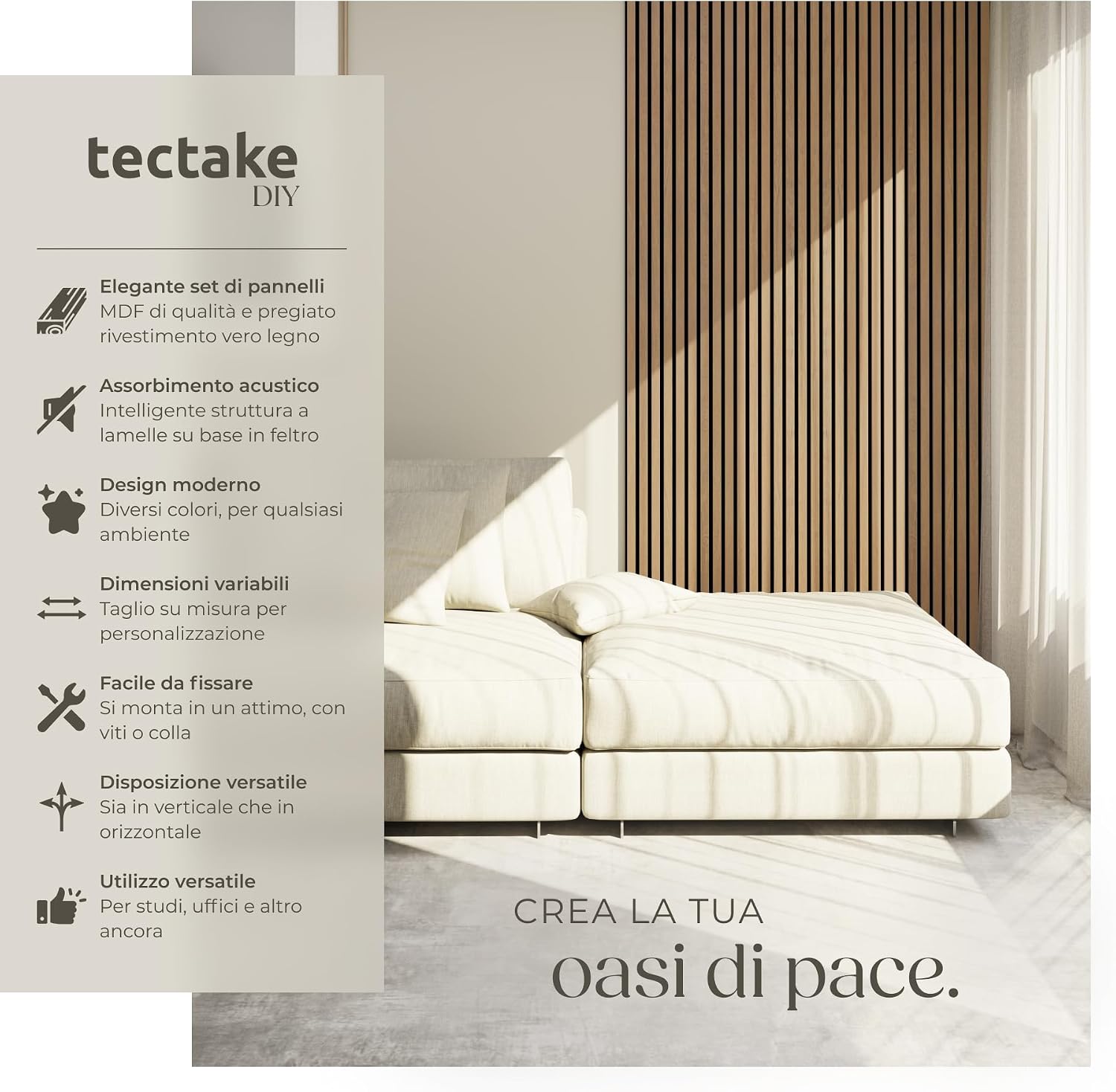 Detalle de tectake Set di 4 Pannelli Acustici Effetto Legno: design moderno e assorbimento elevato