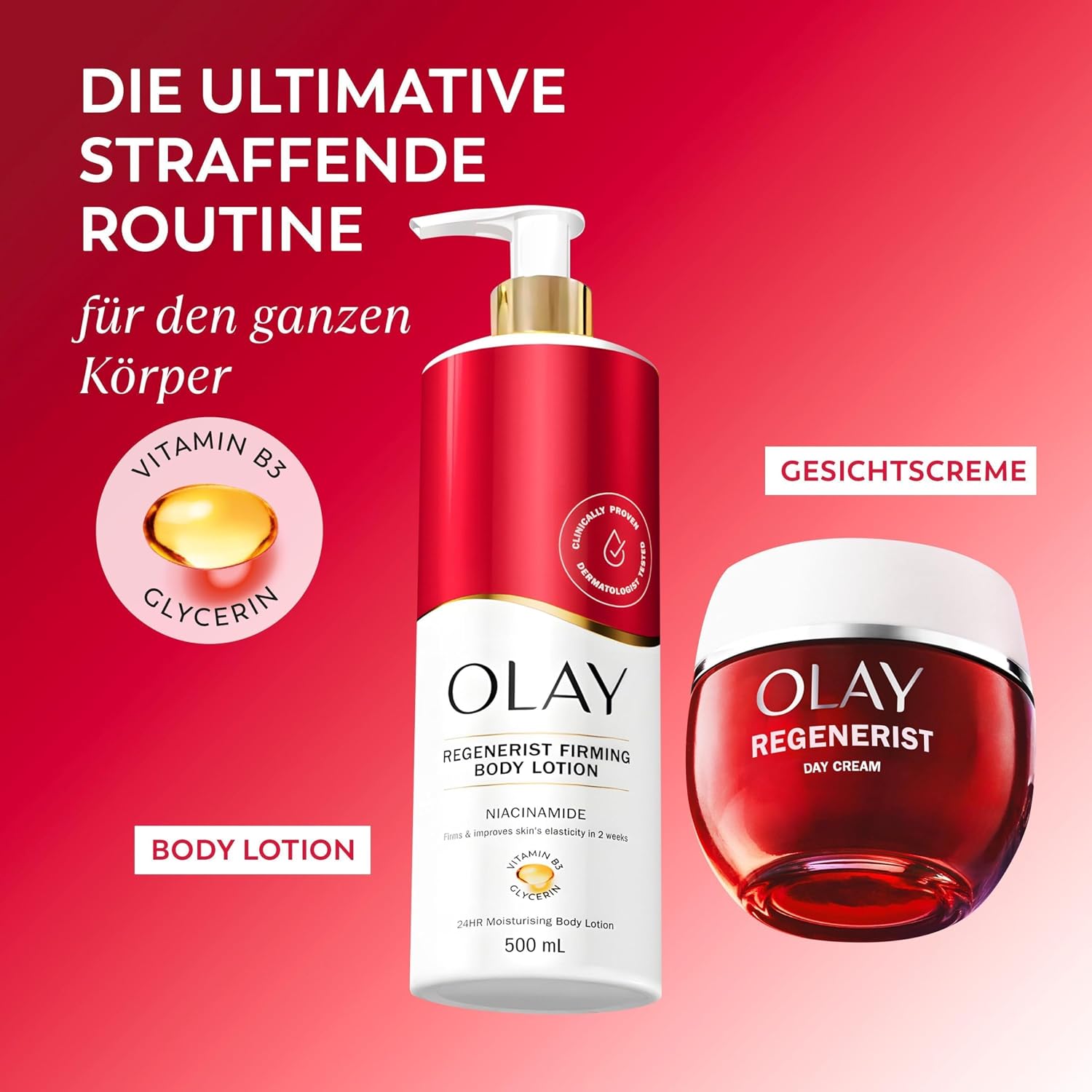 Detalle de Olay Niacinamide Regenerist Körperlotion – Niacinamid, Vitamin B3 & Glycerin, 500 ml