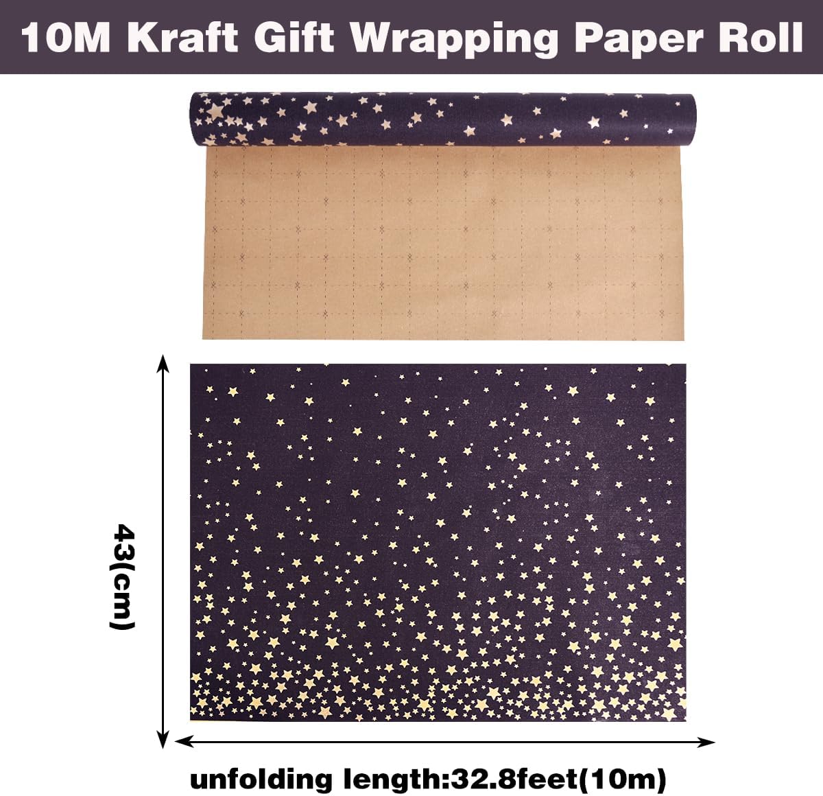 Thumbnail 1 de Birthday Wrapping Paper Roll 43cm x 10m (Blue Kraft with Gold Stars)