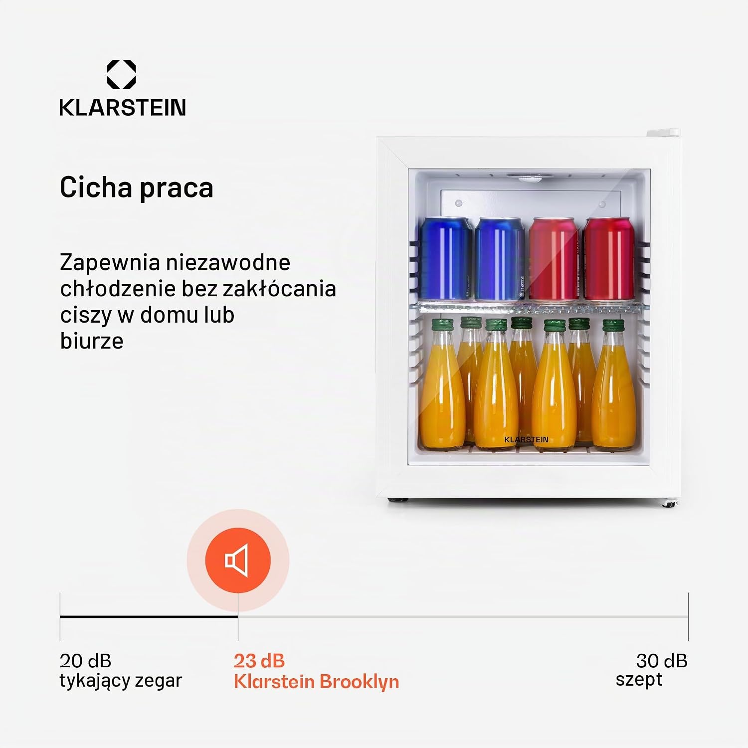 Detalle de Klarstein 10039904 – mini lodówka 23 l ze szklanymi drzwiami, 12–18°C